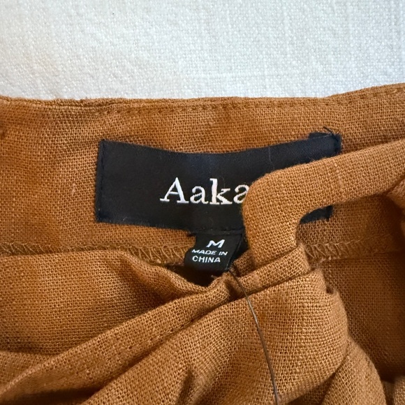 AaKaa Burnt orange Belted Linen skirt with Slit NWT - Picture 4 of 4